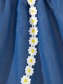 SHEIN 1pc Girls Young Girl Cute Vintage Denim Effect Elastic High-Waist Sleeveless Dress With Sunflower Lace Trim, Short Front Long Back Asymmetrical Design, Casual For Various Occasions Girls Young Girls Dresses Clothes For Girls Young Girls Dresses Girls Clothes Young Girls Dresses Young Girls Clothing Dress Youth Girl Dresses - Blue - View 4