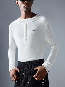 NEON BLANC Men's Street Style White Knitted Crewneck Long Sleeve Sweater, For Fall Winter - White - View 4