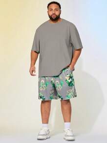 Manfinity VCAY 大码男士宽松网眼面料休闲植物印花短裤 - 彩色 - 查看 5