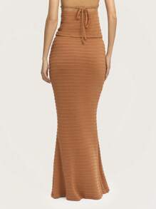 SHEIN Unity Long Mermaid Skirt Textured Low Waist Solid Color. Spring Summer - Brown - View 2