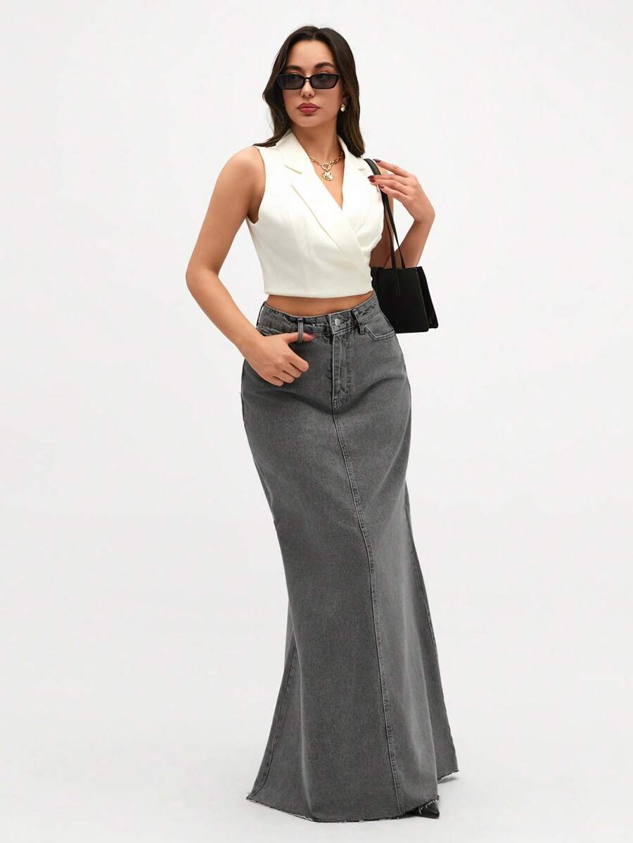 CLARA VERO Women Denim A-Line Skirt, Minimalist And Stylish, Suitable For Spring And Autumn - Grey - View 1