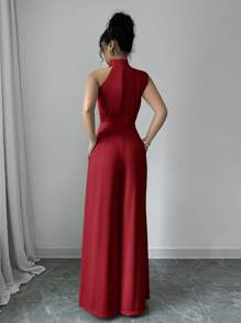 Firerie Women's Apricot Turtleneck Sleeveless Wide Leg Jumpsuit - Red - View 2