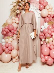 Loomaby 孕妇纯色缎面垂坠连衣裙，简约时尚孕妇装 - 藕粉色 - 查看 5