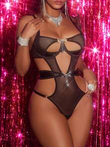 Set de 2 piezas Mono con aros para mujer para festivales de música sexy