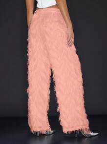 MUSERA Frayed Layered Slant Pockets Trousers Ibiza, Holiday, Club - Pink - View 2