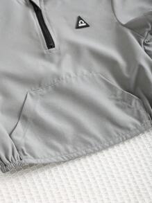 SHEIN Leap Crew 2 件套幼儿男孩/女孩休闲日常运动连帽半拉链运动衫和短裤套装，适合春夏季 - 卡其色 - 查看 4