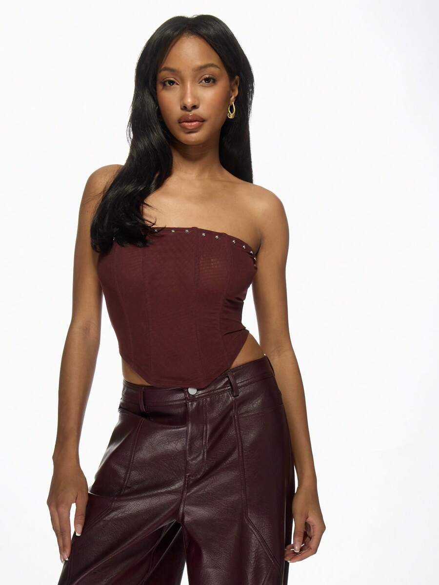 MISSGUIDED 设计师款束身衣上衣紧身胸衣露肩晚会俱乐部服装结构化骨架秋冬假日季节时尚 - 鏽棕色 - 查看 1