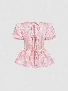 SHEIN MOD 粉色浪漫可爱系带女式衬衫上衣、外套 - 粉色 - 查看 1