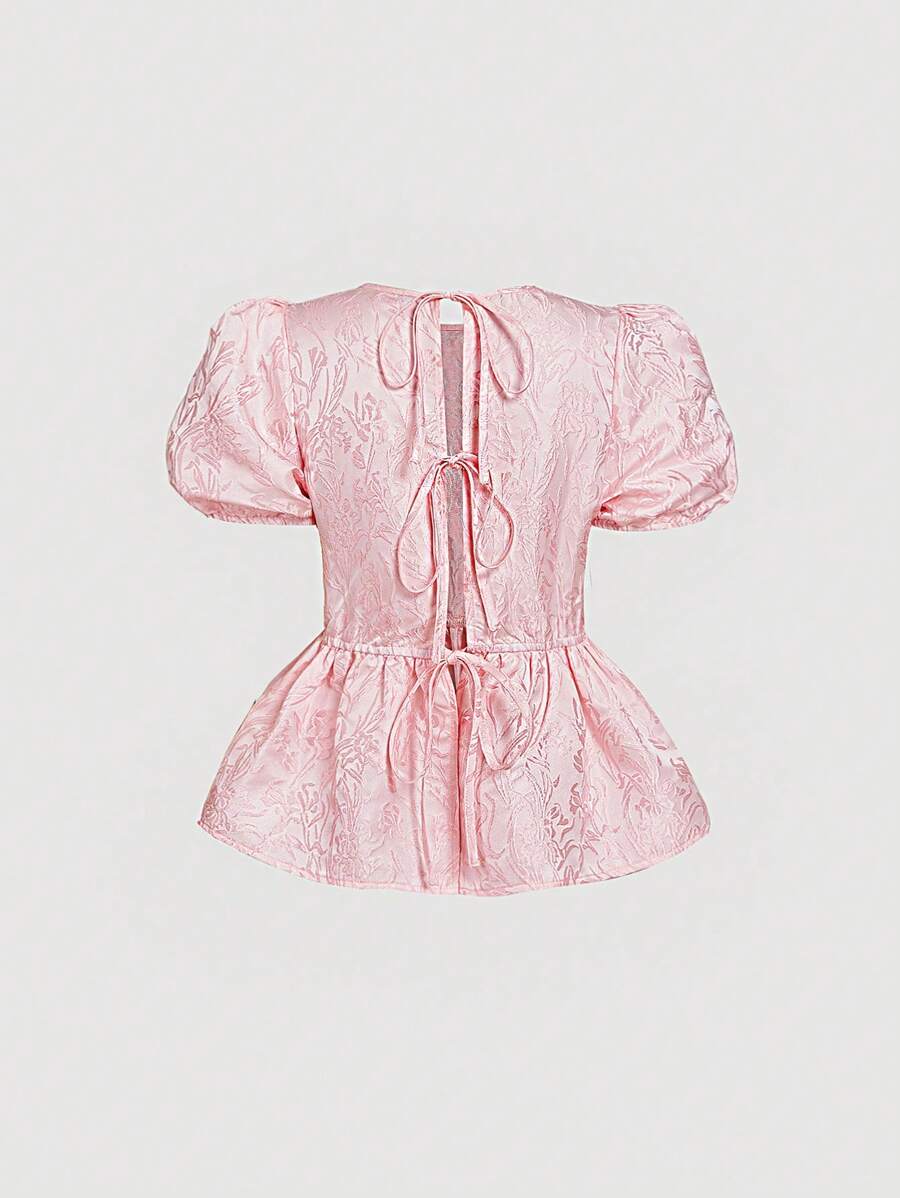 SHEIN MOD 粉色浪漫可爱系带女式衬衫上衣、外套 - 粉色 - 查看 1