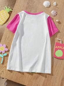 CoComelon X SHEIN 女婴可爱西瓜印花白色和粉色休闲短袖连衣裙 - 彩色 - 查看 2