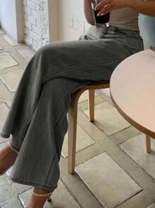 DAZY Solid Color Women's Loose Wide Leg Long Jeans - Grey - View 1