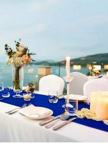 SHEIN 1Pc 274Cm*30Cm Long Satin Polyester Table Runner, Suitable For Weddings, Parties, Graduations, Birthday Celebrations, Rectangular And Round Tables, Saudi National Day, New Year Party Decorations, Seven Colors Available - Multicolor - View 6