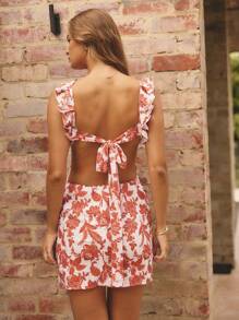 Aralina Women's Floral Print Splicing Ruffled Back-Tie Mini Dress, Perfect For Vacation - Multicolor - View 6