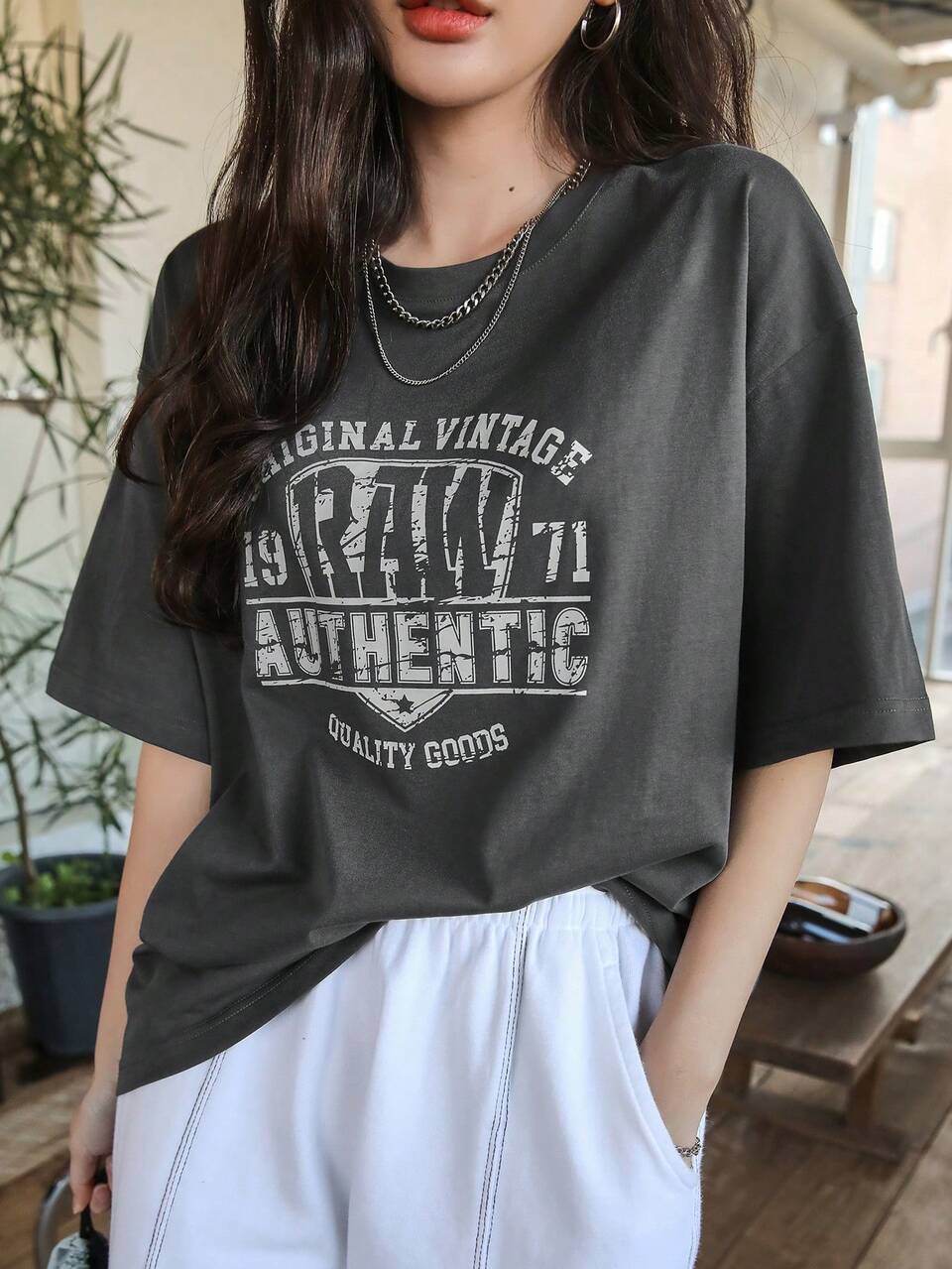 Letter Graphic Drop Shoulder Tee Summer Oversized T-Shirt