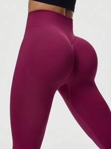 Seamluxe SHEIN Sport 女式无缝高弹力瑜伽紧身裤 - 中紫紅色 - 查看 2