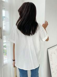 DAZY Versatile Solid Color Short Sleeve Button Down Shirt, Business Casual - White - View 2