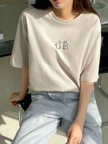 DAZY Camiseta de manga caída con gráfico de dibujos animados para el verano - Caqui - Ver 8