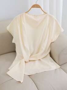 INAWLY Women's Fashion Elegant Ruched Blouse - Apricot - View 1