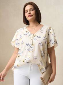 Chikora 加大码宽松V领短袖衬衫，适合夏季女士夏季衬衫夏季上衣女士工作衬衫夏季服装 - 彩色 - 查看 3