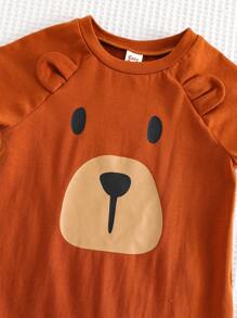 Cozy Pixies Baby Boy 3D Ears Cartoon Bear Pattern Knitted Soft Crewneck Short Sleeve Jumpsuit