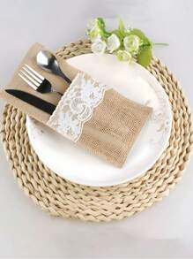 SHEIN 11*22Cm 亚麻蕾丝餐具架餐具袋，银器架刀叉袋亚麻餐巾袋，适用于婚礼派对、生日派对、家庭聚会、餐厅装饰礼物 5件/10件/20件/30件可选 - 彩色 - 查看 7