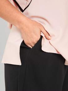 EMERY ROSE 2pcs/Set Plus Size Women 3D Flower Decor Ruffle Sleeve Shirt & Wide Leg Pants Set Elegant Outfit Women Plus Summer Set