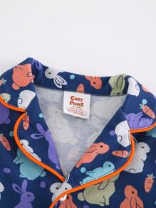Cozy Pixies Baby Boy Cartoon Rabbit Print Knitted Soft Long Sleeve Shirt And Elastic Waist Pants 2 Pieces Set - Grey - View 7
