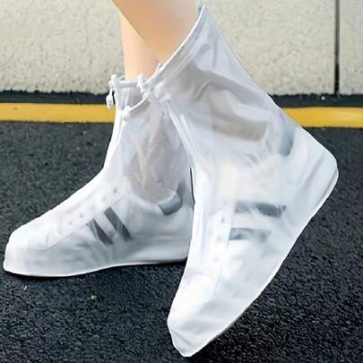 SHEIN 1 Cặp Bao Giày Đi Mưa PVC Màu Trắng Có Khóa Kéo (Vui Lòng Đặt Hàng Lớn Hơn Một Hoặc Hai Cỡ So Với Cỡ Giày Bình Thường Của Bạn) Bao Giày Đi Mưa Đế Dày Chống Trượt, Giày Đi Mưa Ngoài Trời Chống Thấm Nước Cho Cả Nam Và Nữ, Đồ Dùng Học Tập Trở Lại Trường Học, Quà Tặng, Hộp Đựng Giày, Có Sẵn 35-46 Cỡ