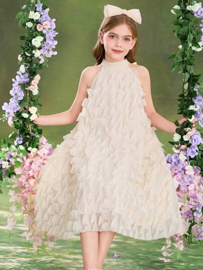 SHEIN Leap Crew Tween 女童编织网眼 3D 花卉无袖紧身连衣裙