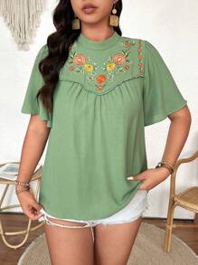 Breezaya Women's Casual Fashion 3D Embroidery Vacation Style Blouse