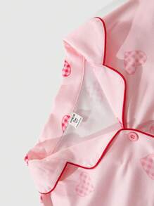 Conjunto de Pijama com Estampa de Coração Elegante para Meninas Adolescentes