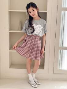 DAZY Tween Girl Plaid Pleated A-Line Skirt, Spring/Summer - Pink - View 5