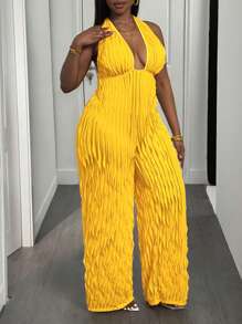 Slaydiva Plus Size Seksowny i elegancki halter bez ramiączek z odkrytymi plecami proste spodnie z tkaniny krowiej Louver