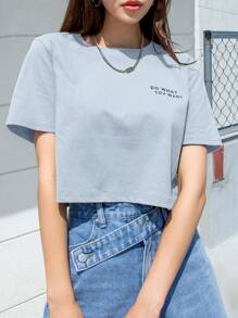 DAZY Slogan Graphic Crop Tee DO WHAT YOU WANT Summer - Blue - View 6