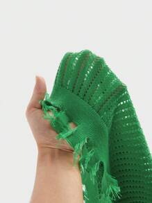 Manfinity Campus Court Aesthetic Post--Men's Letter Graphic Distressed V-Neck Casual Hollow Out Loose Knit Vest Men Basketball Shirts, Suitable For Summer - Green - View 6