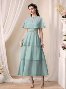 Modelyn Women's Elegant Solid Color Dress - Green - View 4