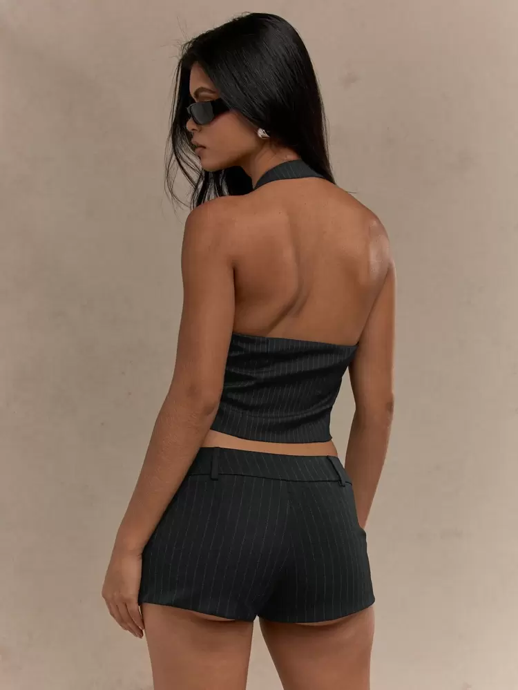 MISSGUIDED Pinstripe Halter Neck Corset Top With Button Front