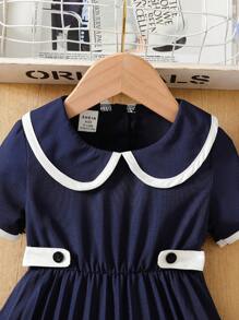 Baby Girl Simple Elegant Short Sleeve Dress, Spring/Summer - Royal Blue - View 6