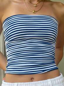 Flirla Parte superior bandeau a rayas para mujer talla grande