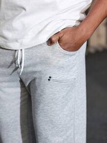 Manfinity Homme Pantalones de chándal de bolsillo con nudo delantero, uso casual diario, talla grande para hombres - Gris - Ver 4