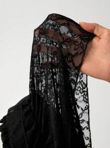 SHEIN LUNE Letnia spódnica mini w stylu boho z czarnej koronki, romantyczny strój na festiwal muzyki westernowej i amerykańskiej, strój na święta, strój hipisowski dla kobiet na koncert - Czarne - Zobacz 7