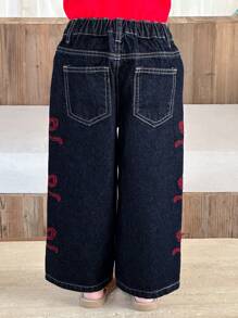 DAZY Young Girl Simple Fashion Butterfly Decor Pattern Jeans - Blue - View 5