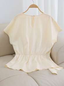 INAWLY Women's Fashion Elegant Ruched Blouse - Apricot - View 2