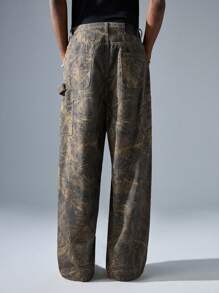 NEON BLANC Men's Street Fashion Loose Fit Long Brown Camouflage Woven Denim Pants - Brown - View 3