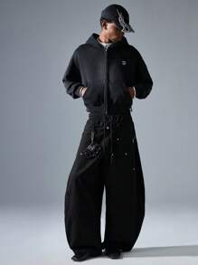 NEON BLANC Men's Black Embroidered Hooded Knit Sweatshirt