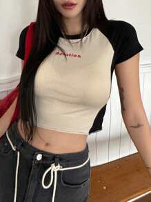 DAZY Áo thun nữ cổ tròn phối màu mùa hè, áo crop top nữ - Nhiều màu - Xem 6