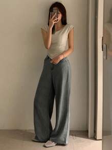 DAZY Solid Color Women's Loose Wide Leg Long Jeans - Grey - View 3