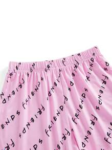 FRIENDS X SHEIN 女士字母与图形吊带上衣和短裤睡衣套装