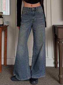 DAZY Women's Loose Flared Leg Jeans, Casual Denim Pants