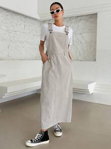 DAZY Solid Slant Pocket Pinafore Dress Without Tee - Light Grey - View 8